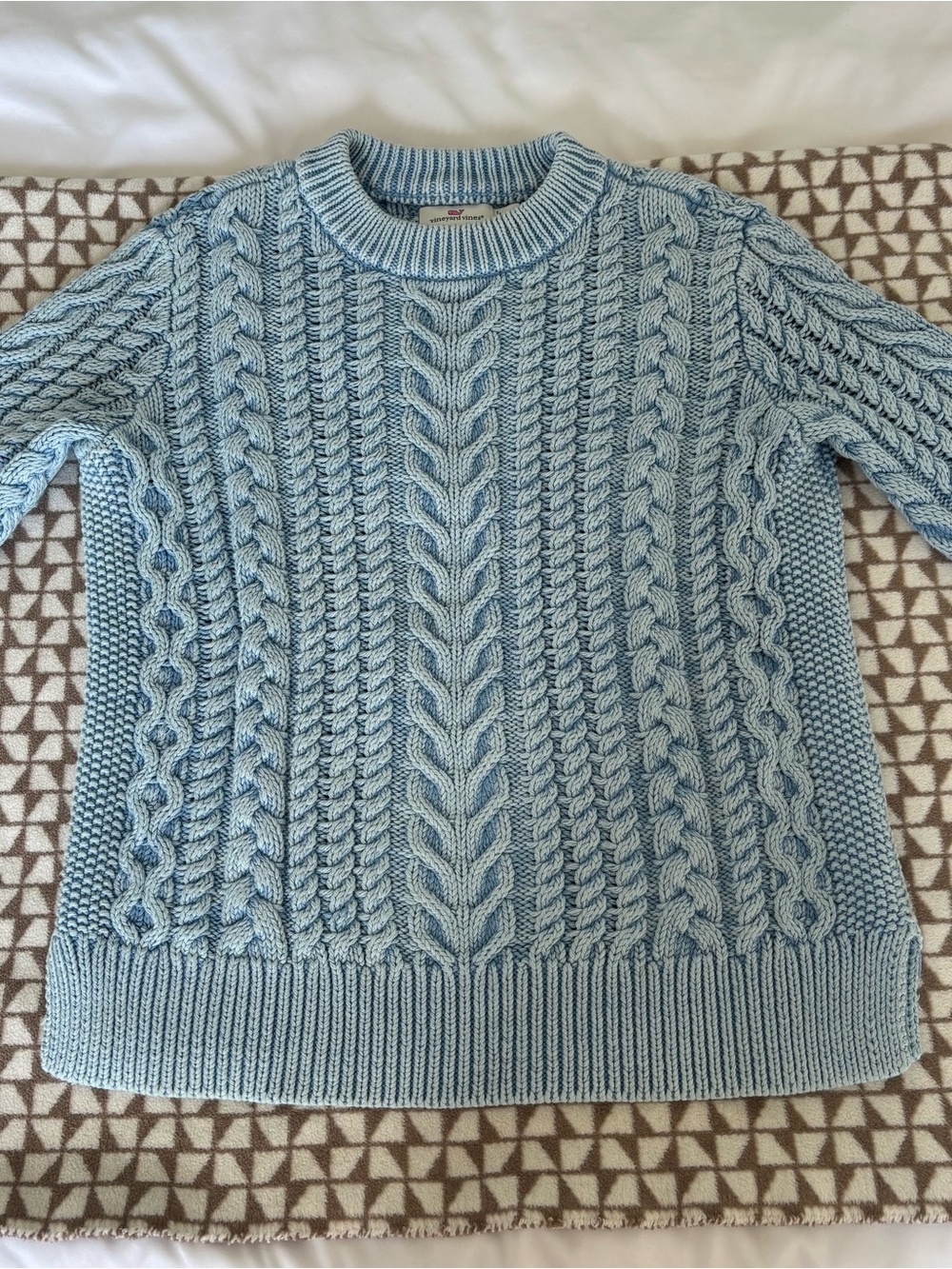 Vineyard Vines Heavy Cable Knit Crewneck Fisherman's Sweater - Light Blue